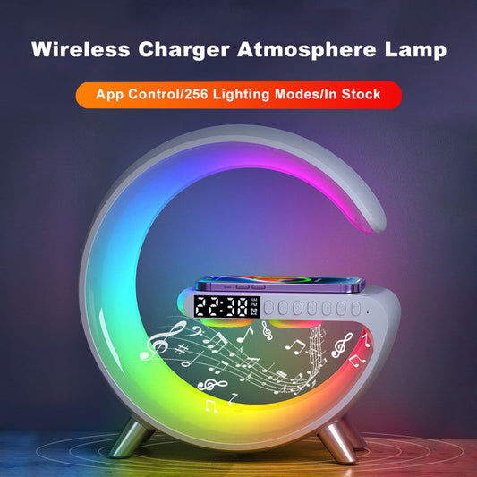 Atmosphere Lamp, Bluetooth Speaker, Wireless Charger and alarm clock